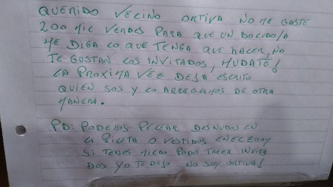 Insólita respuesta a una queja de vecinos en un departamento