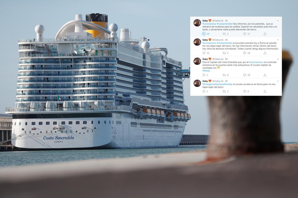 Mensajes de argentina en crucero con Coronavirus, Twitter, Reuters