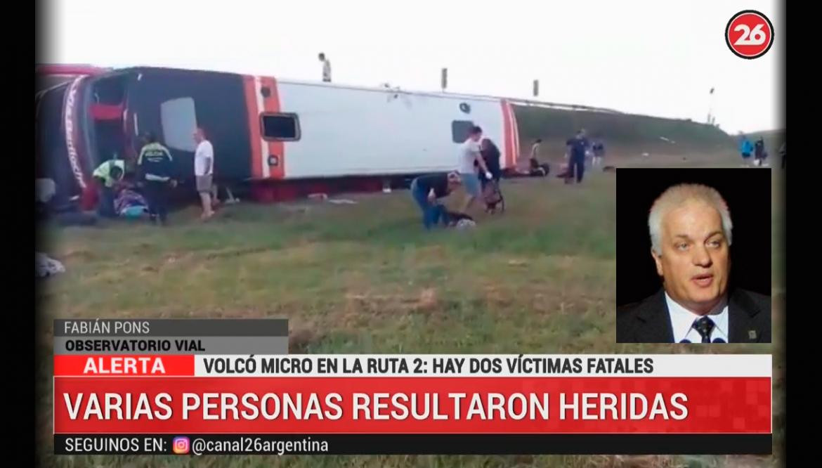 Volcó micro en Ruta 2, Miguel Pons, Canal 26	