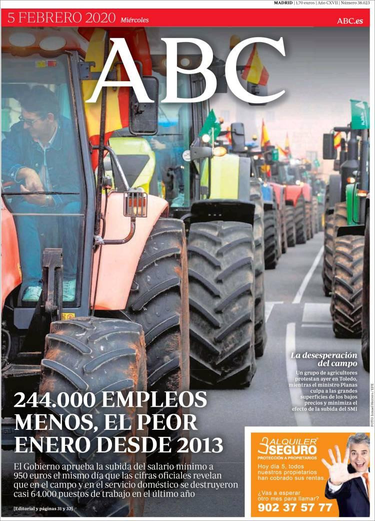 Tapas de Diarios, miércoles 5 de febrero de 2020, ABC