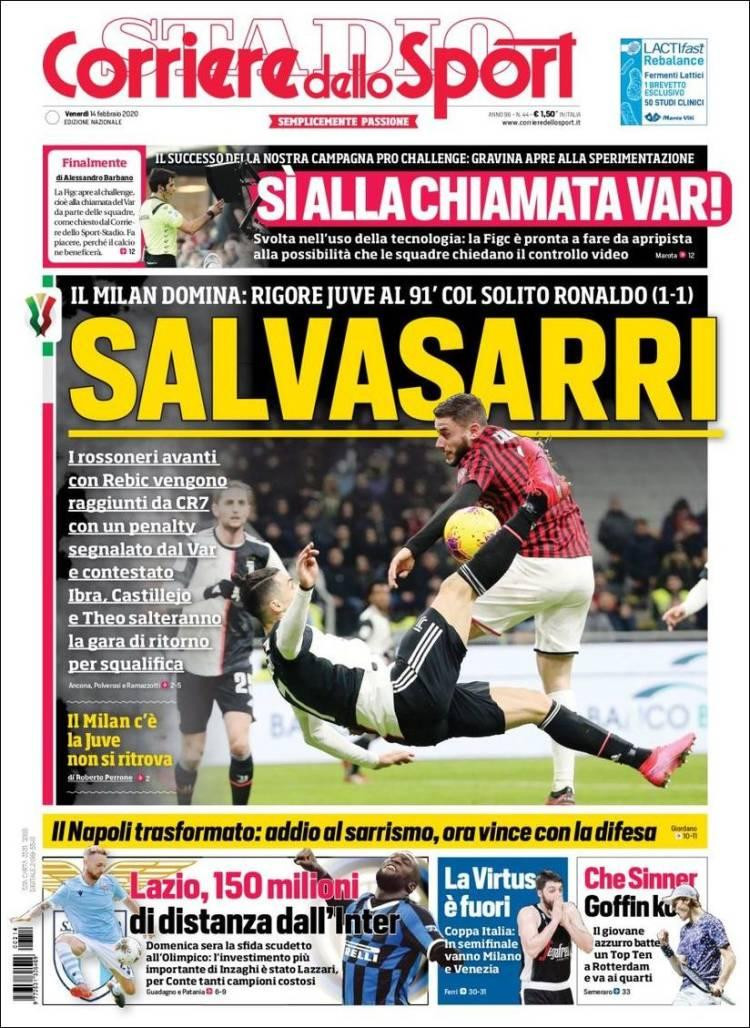 Tapas de diarios, 14-2-20, CORRIERE DELLO SPORT