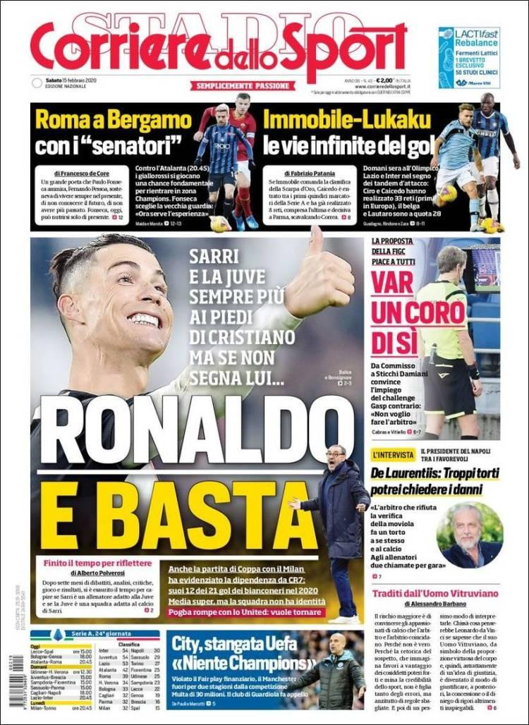 Tapas de diarios, 15-2-20, CORRIERE DELLO SPORT