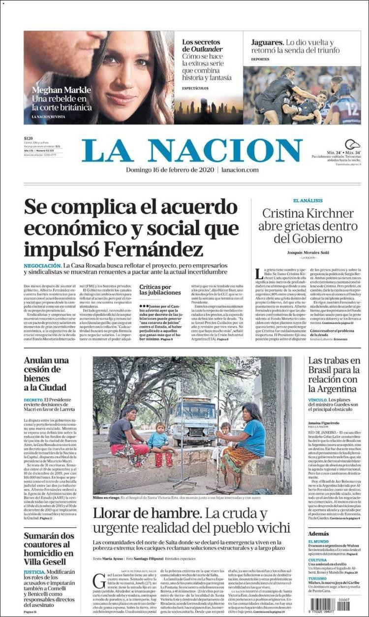 Tapas de diarios, domingo 16 de febrero de 2020, LA NACION