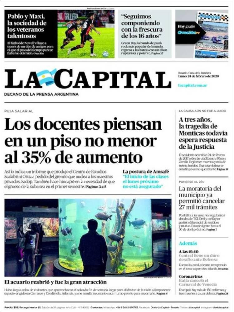 Tapa La Capital, lunes 24 de febrero de 2020