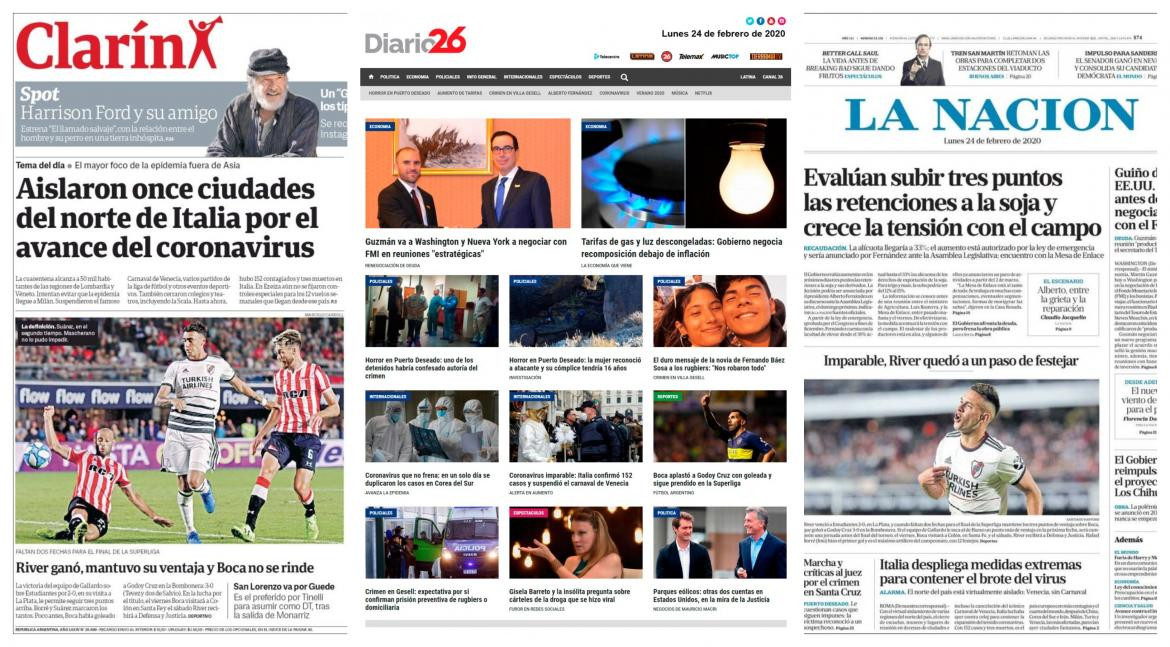 Tapa diarios, lunes 24 de febrero de 2020