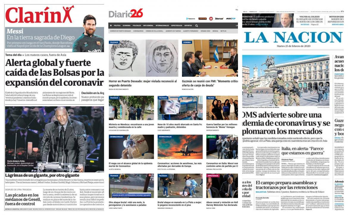 Tapa diarios, martes 25 de febrero de 2020|