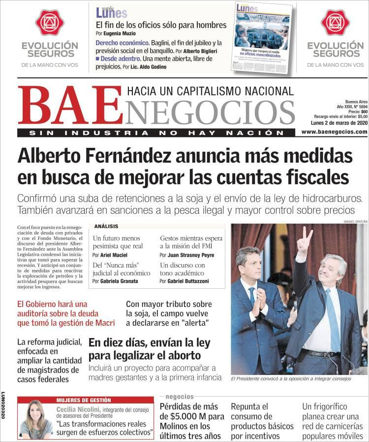 Tapa diarios, BAE, lunes 2 de marzo de 2020|