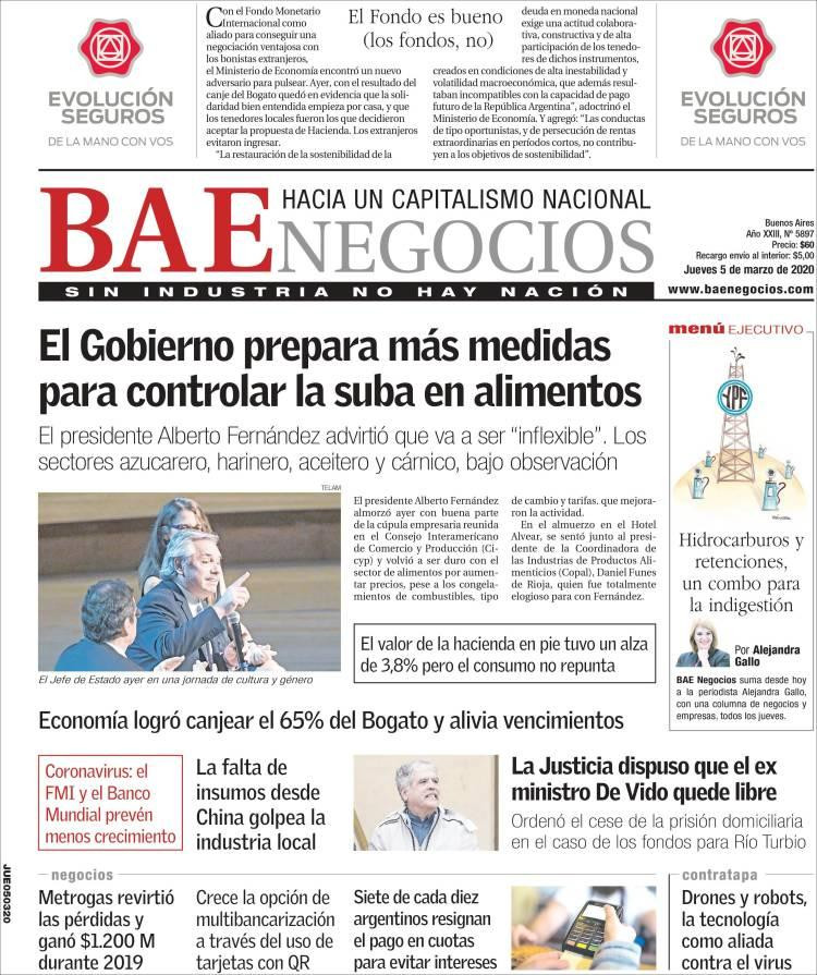 Tapa de diarios, BAE, Jueves 5 de marzo de 2020