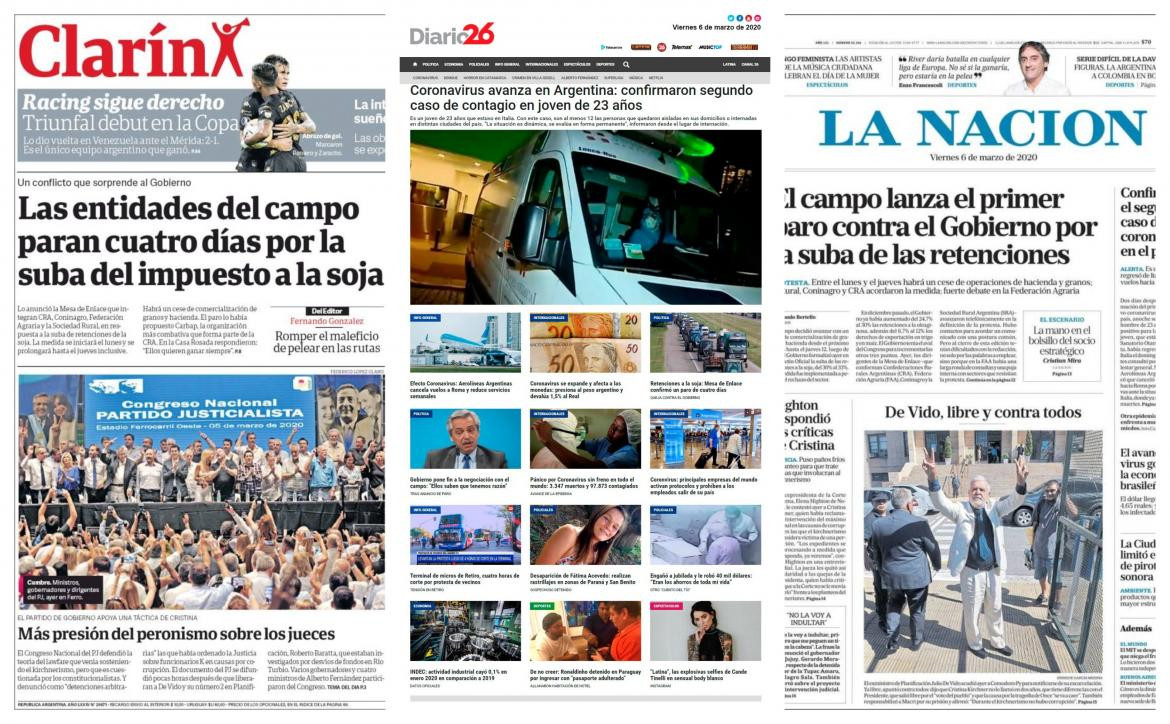 Tapa de diarios, viernes 6 de marzo de 2020