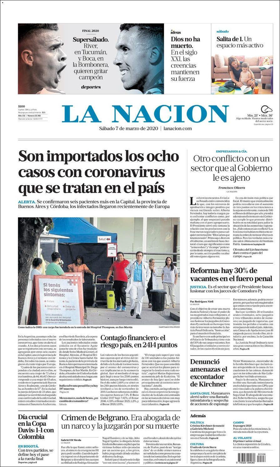 Tapas de diarios, 07-02-20, LA NACION