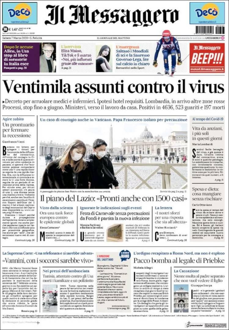 Tapas de diarios, 07-02-20, IL MESSAGGERO