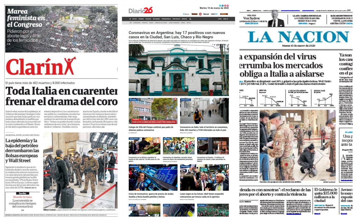 Tapa diarios, martes 10 de marzo de 2020