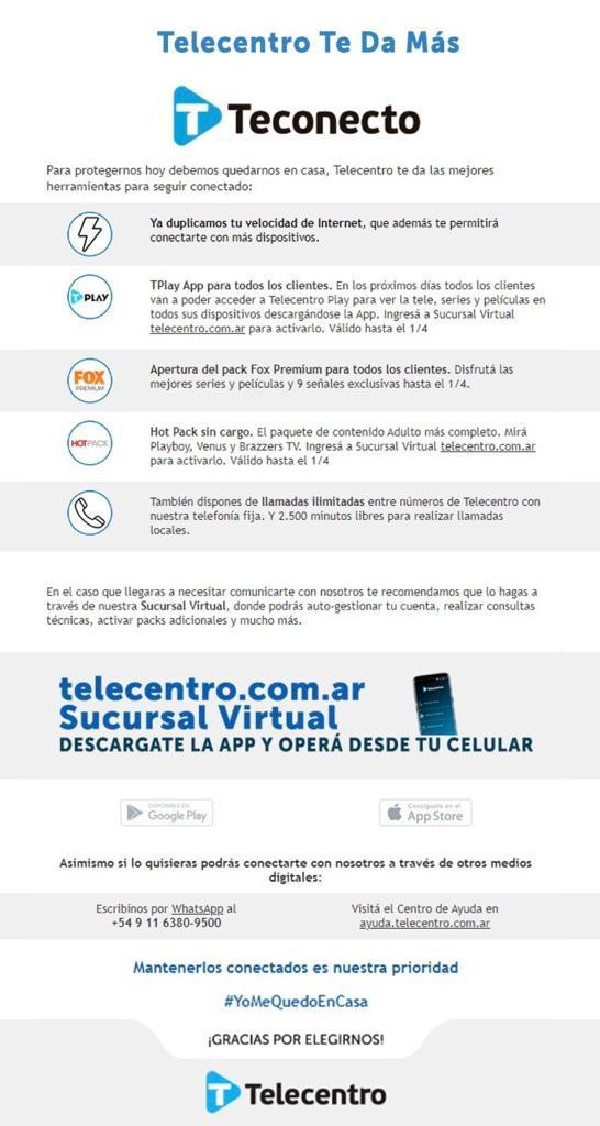 Telecentro, novedades por coronavirus, cuarentena