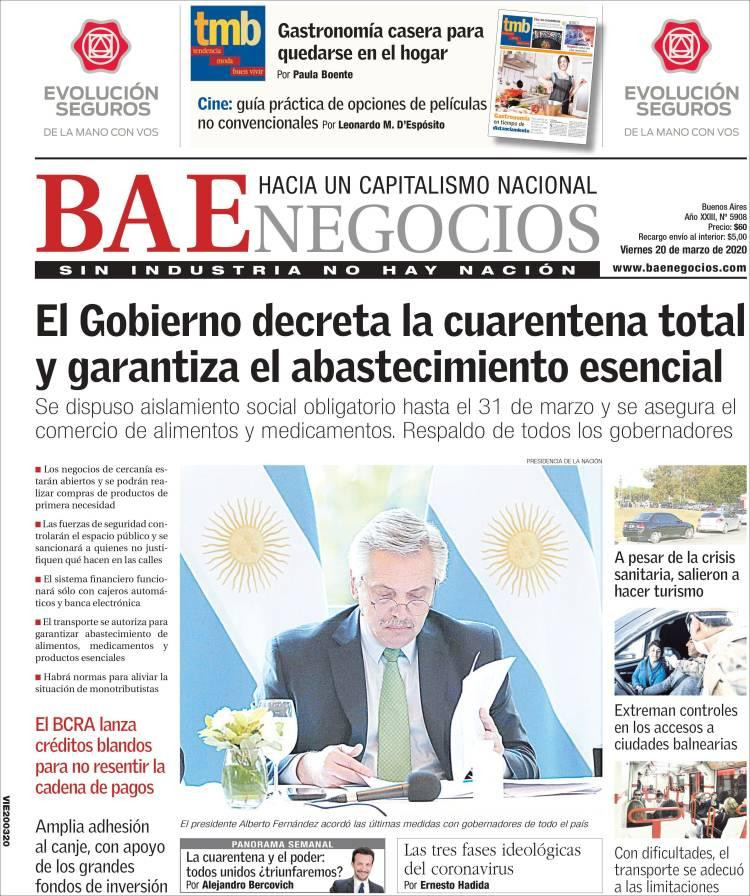 Tapas diarios, BAE, viernes 20 de marzo de 2020