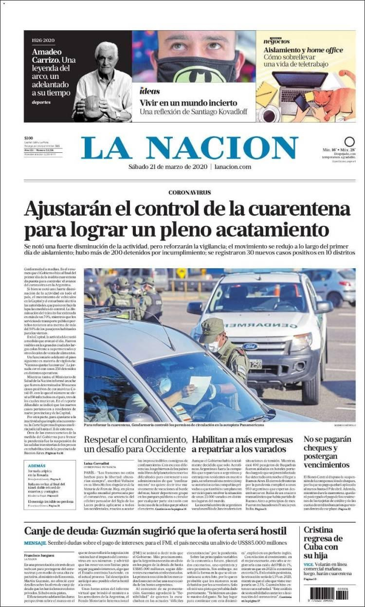 Tapas de diarios, 21-3-20, LA NACION