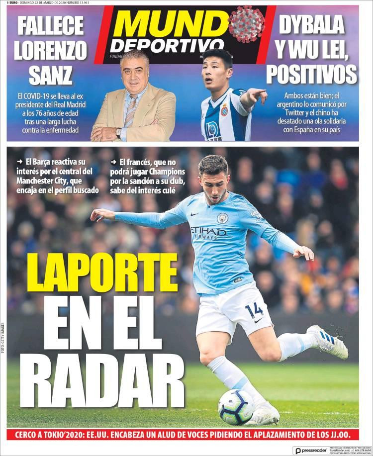 Tapas de diarios, 22 de marzo de 2020, MUNDO DEPORTIVO