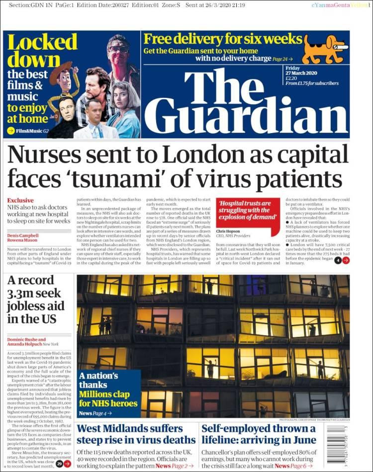 Tapas de diarios, The Guardian, viernes 27 de marzo de 2020