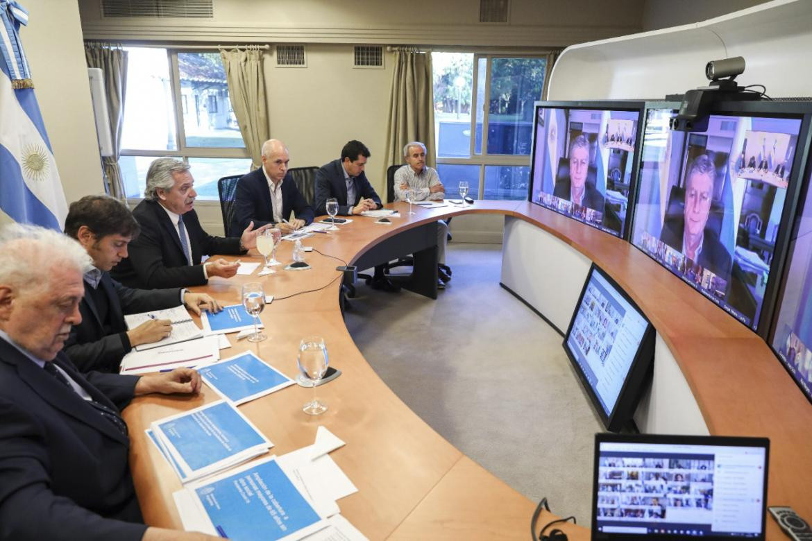 Teleconferencia de Alberto Fernández junto a Kicillof, Rodríguez Larreta y gobernadores, AGENCIA NA