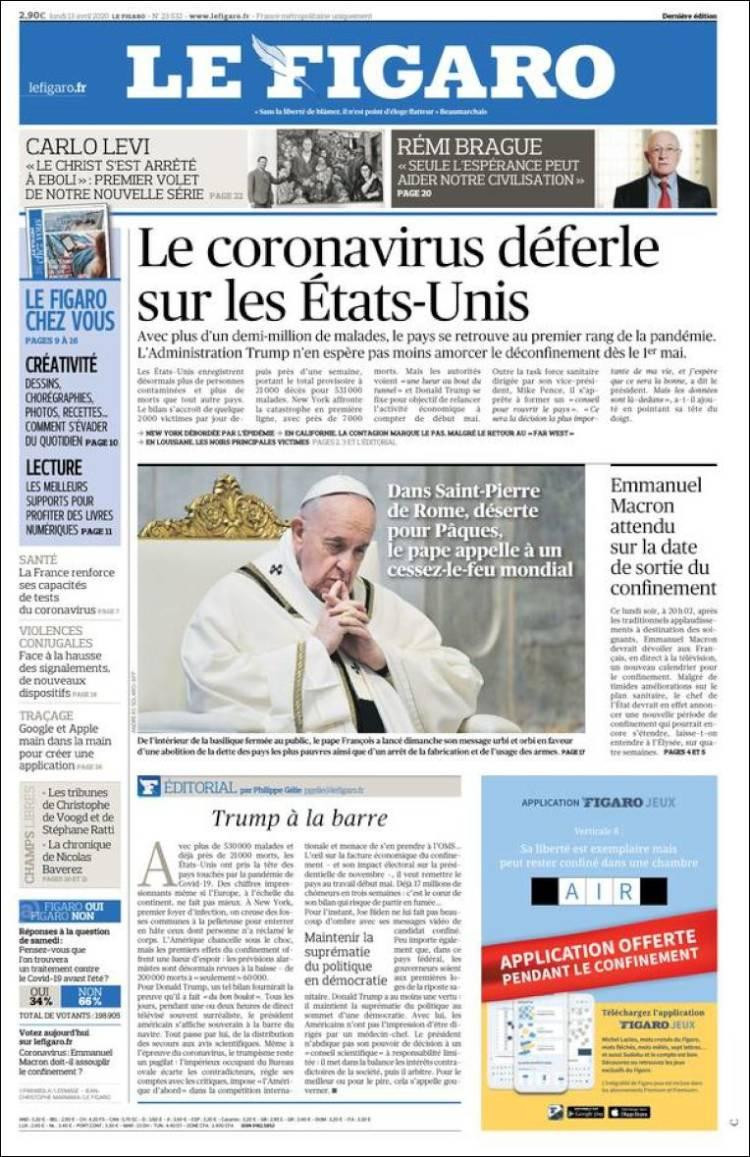 Tapas de diarios, Le Figaro, lunes 13 de abril de 2020