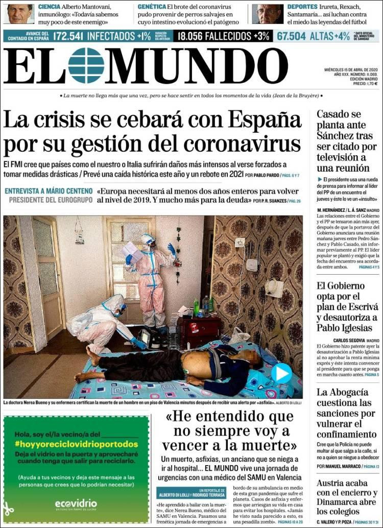 Tapas de diarios, miércoles 15 de abril de 2020, El mundo