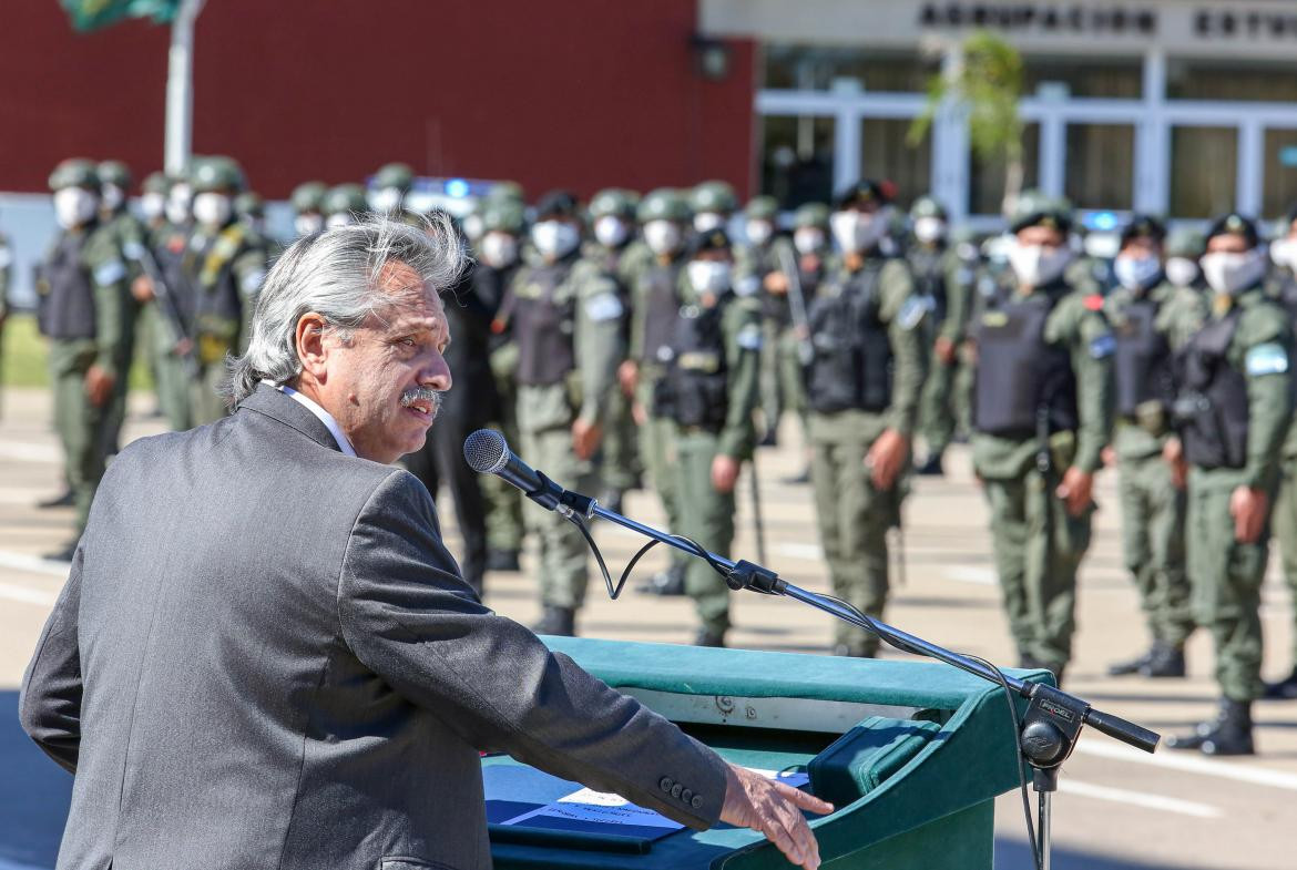 Alberto Fernández en escuela de gendarmería de La Matanza, NA