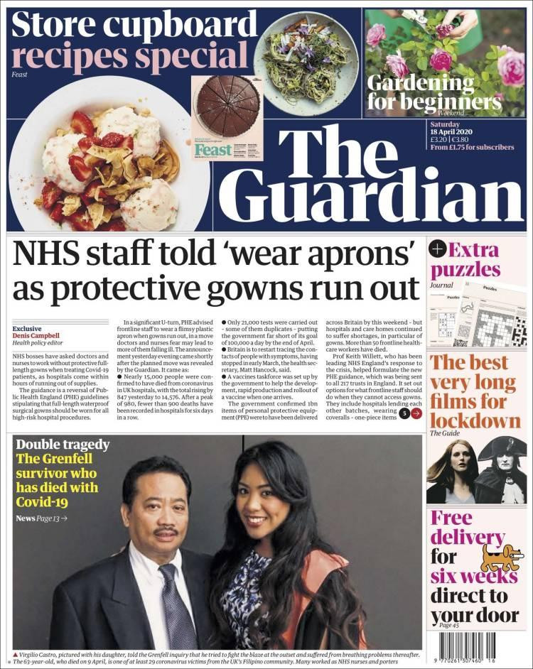 Tapas de diarios, The Guardian de Inglaterra, sábado 18 de abril