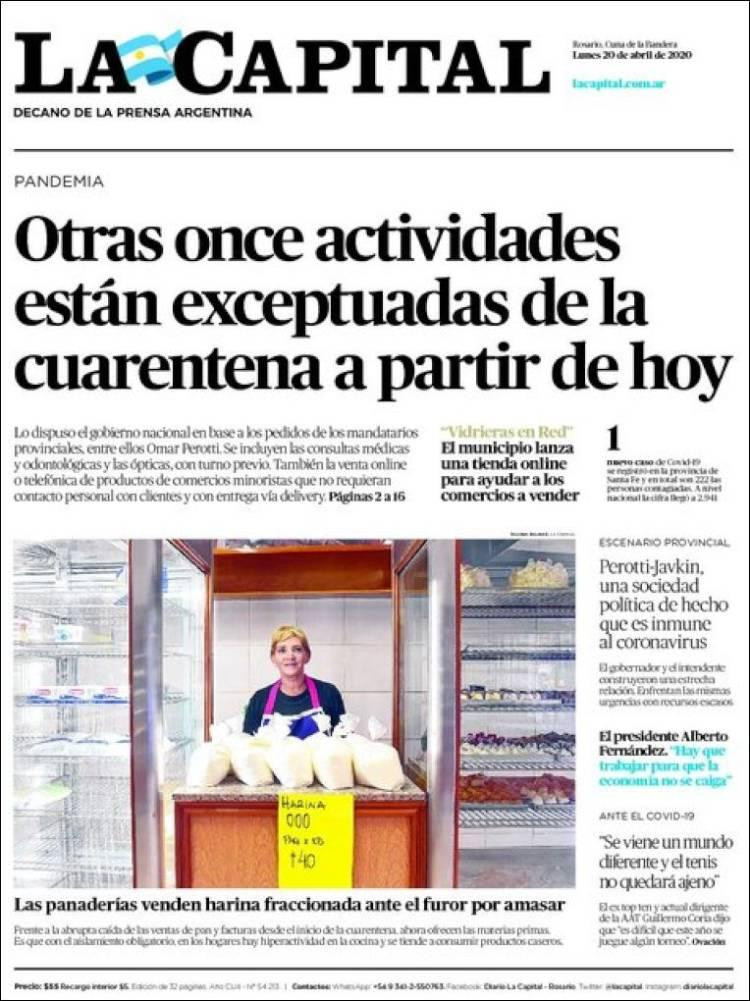 Tapas de diarios, La Capital, lunes 20 de abril de 2020