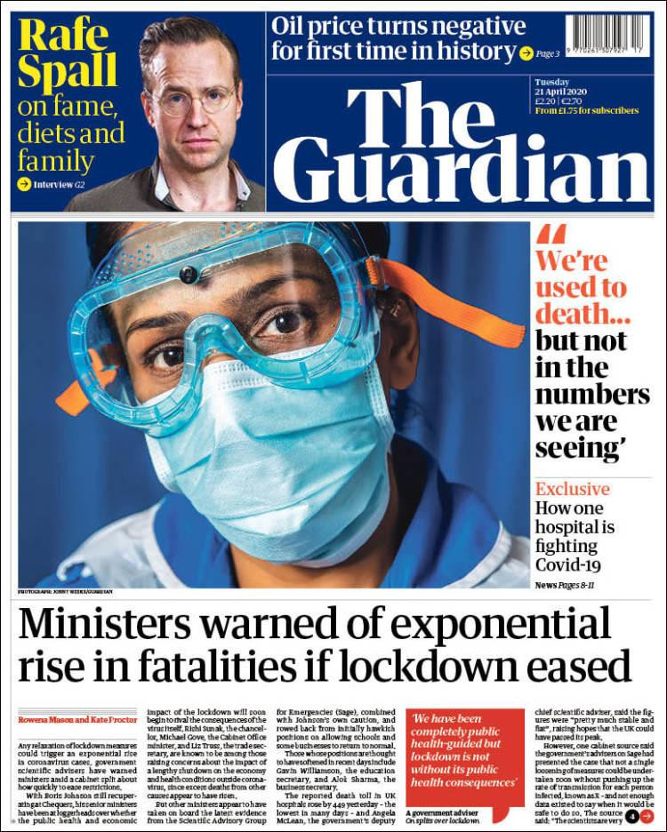 Tapas de diarios, The Guardian, martes 21 de abril de 2020