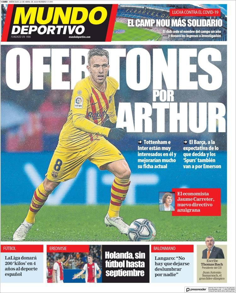 Tapas de diarios, Mundo Deportivo de España, miércoles 22 de abril de 2020