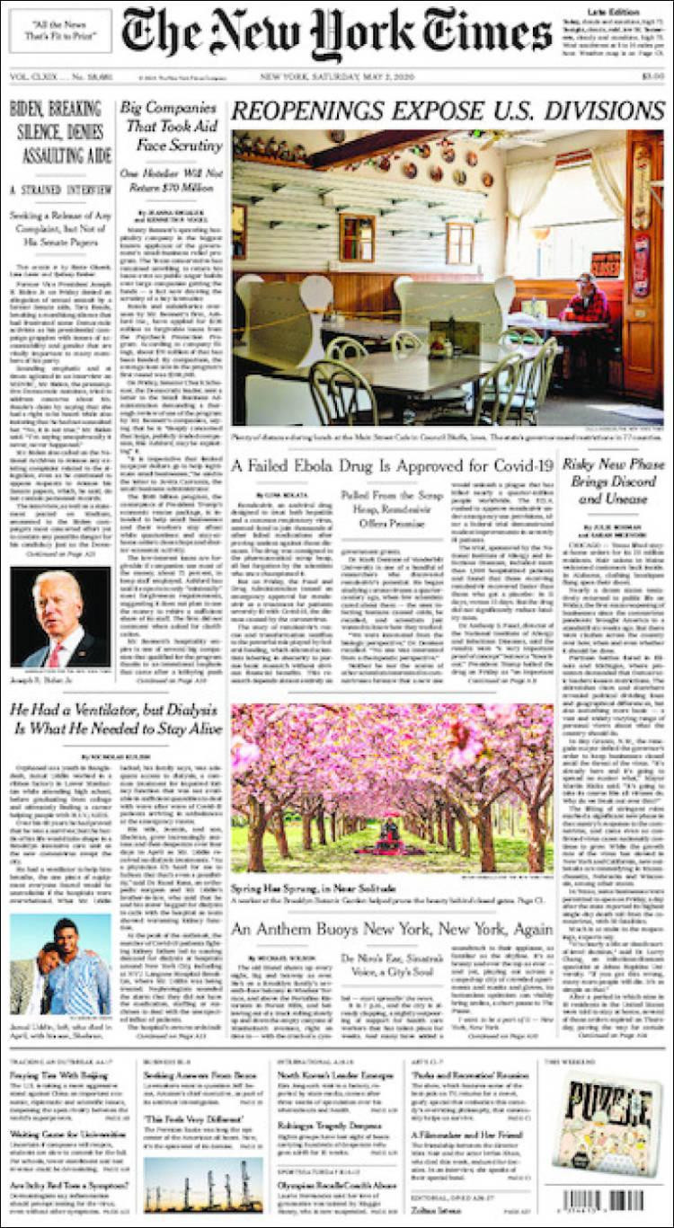 Tapas de diarios, The New York Times, sábado 2 de mayo de 2020