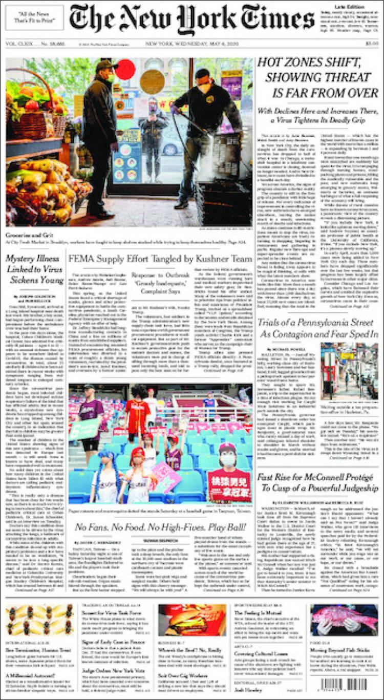 Tapas de diarios, The New York times, miércoles 6 de mayo de 2020