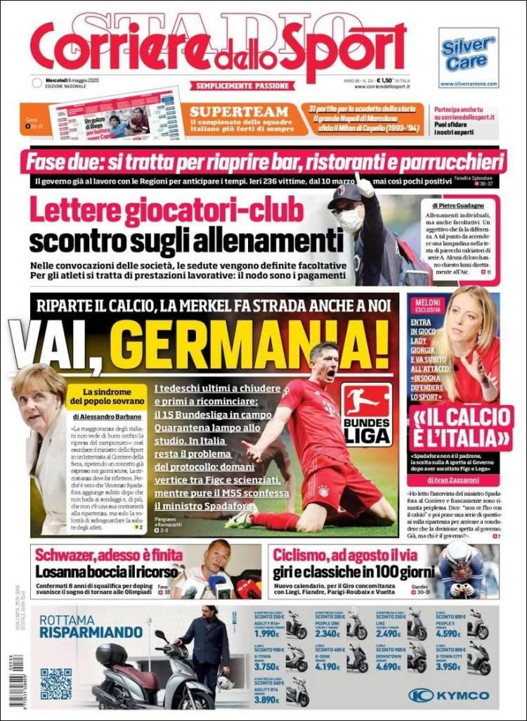 Tapas de diarios, Corriere dello sport, miércoles 6 de mayo de 2020