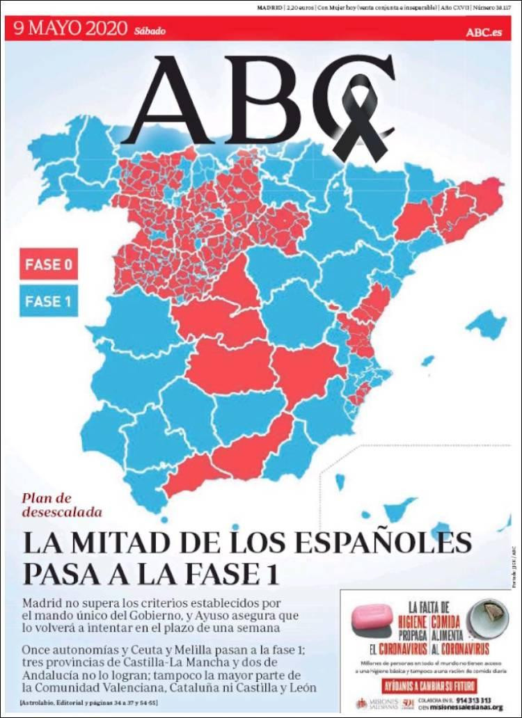 Tapas de diarios, ABC, sábado 9 de mayo de 2020	