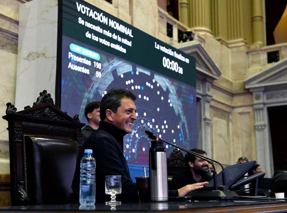 Sergio Massa en prueba de sesión virtual en Diputados, AGENCIA NA