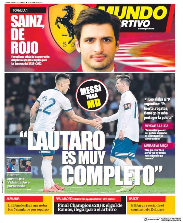 Tapas de diarios, Mundo Deportivo de España, viernes 15 de mayo de 2020