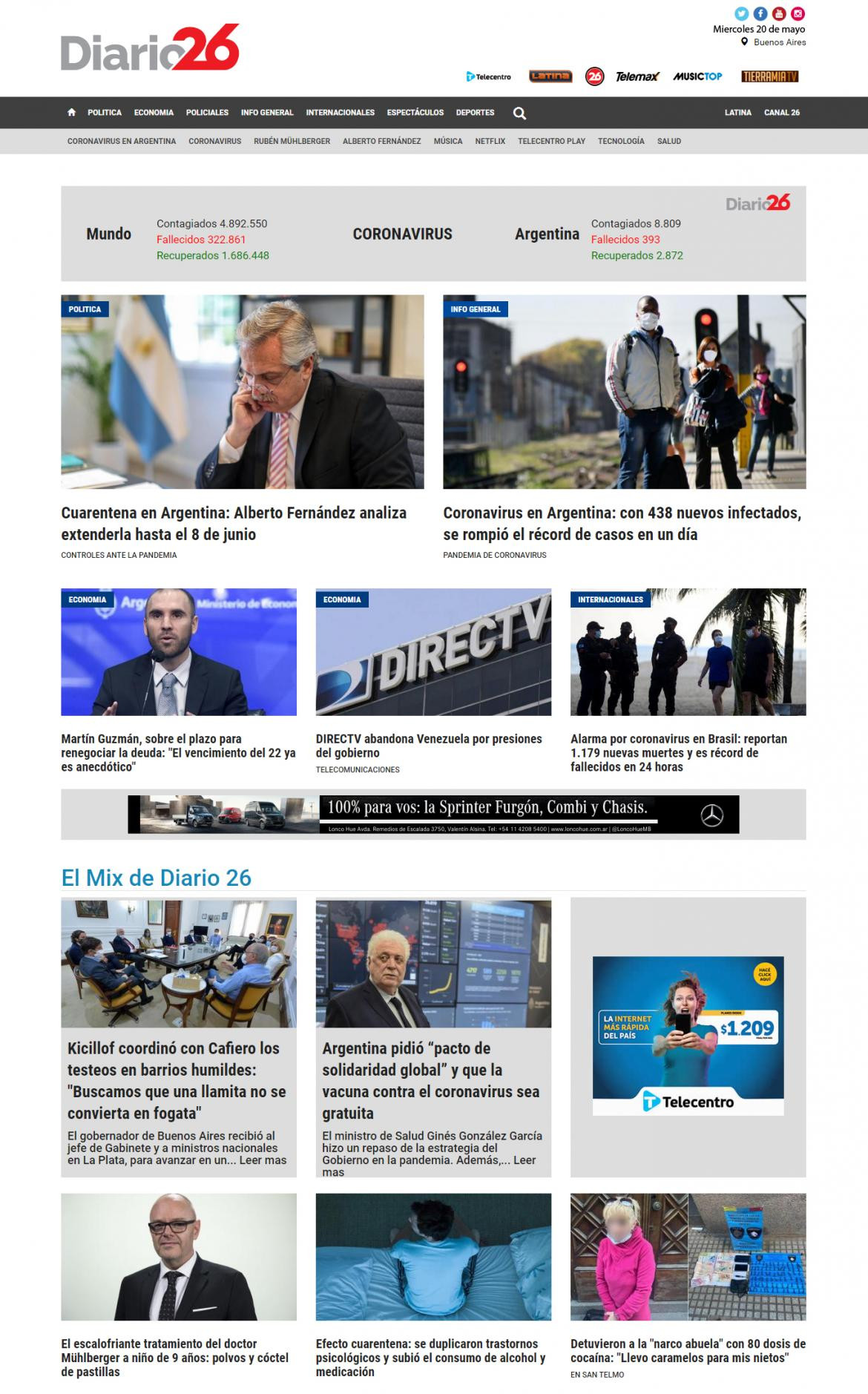 Tapas de diarios, Diario 26, miércoles 20 de mayo de 2020