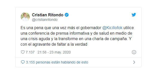 Tuit de Ritondo contra Kicillof