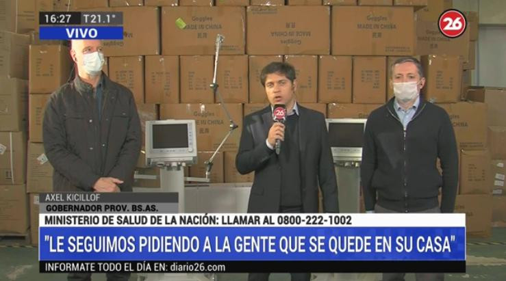 Kicillof y Gray, suministros contra coronavirus, Canal 26