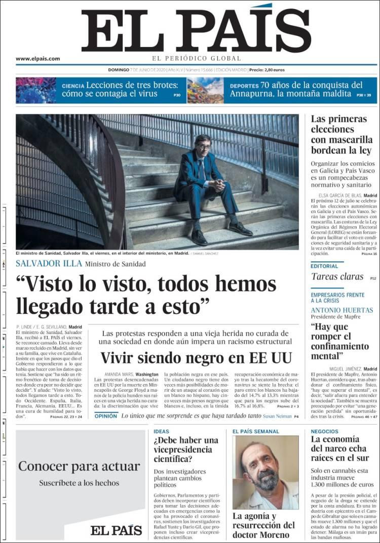 Tapas de diarios, El País, domingo 7 de junio