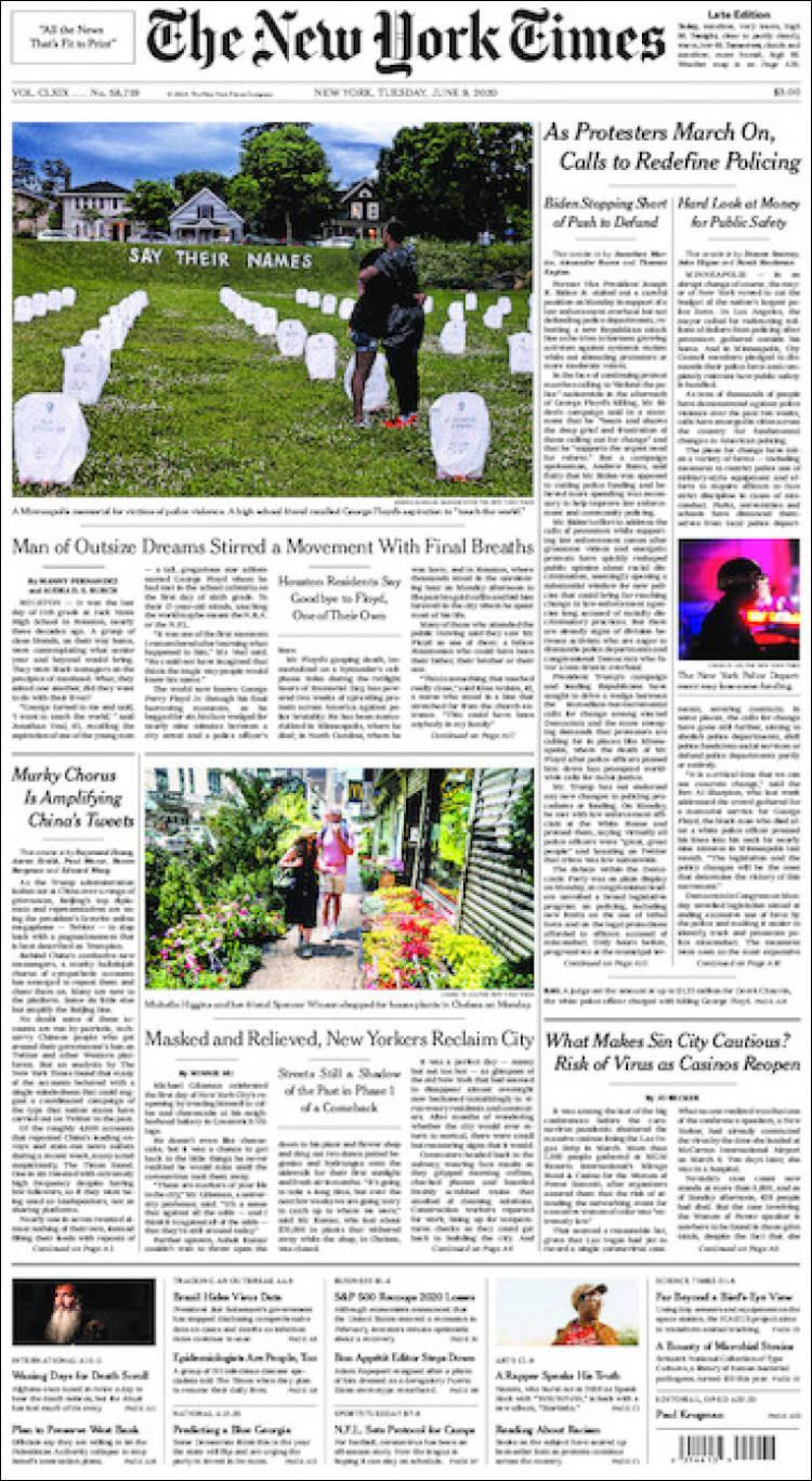 Tapas de diarios, New York Times, martes 9 de junio de 2020