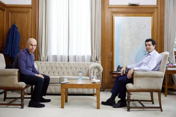 Horacio Rodríguez Larreta y Eduardo Wado de Pedro en Casa Rosada, Presidencia de la Nación