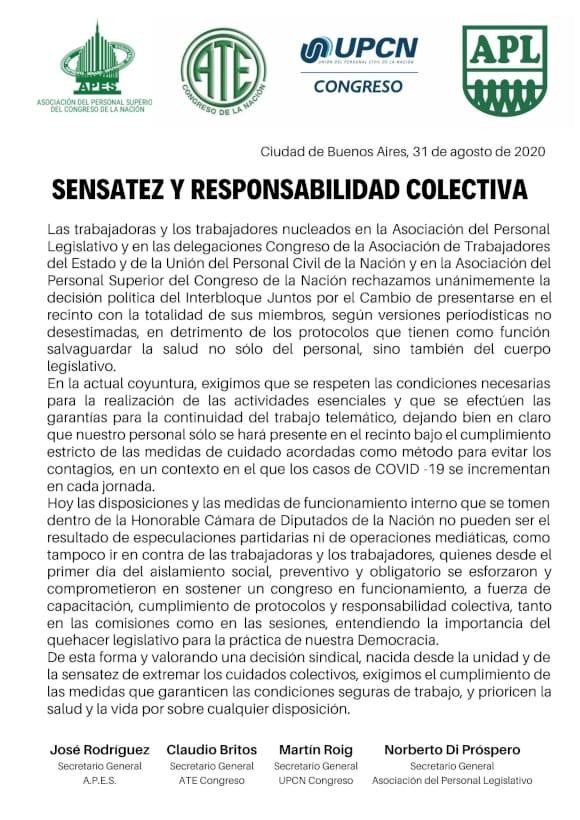 Documento presentado por los trabajadores de la Asociación del Personal Legislativo del congreso