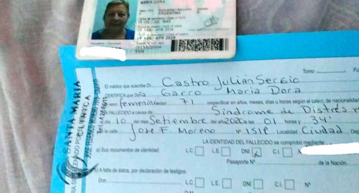 DNI de la señora que dio por muerta el hospital de Mendoza