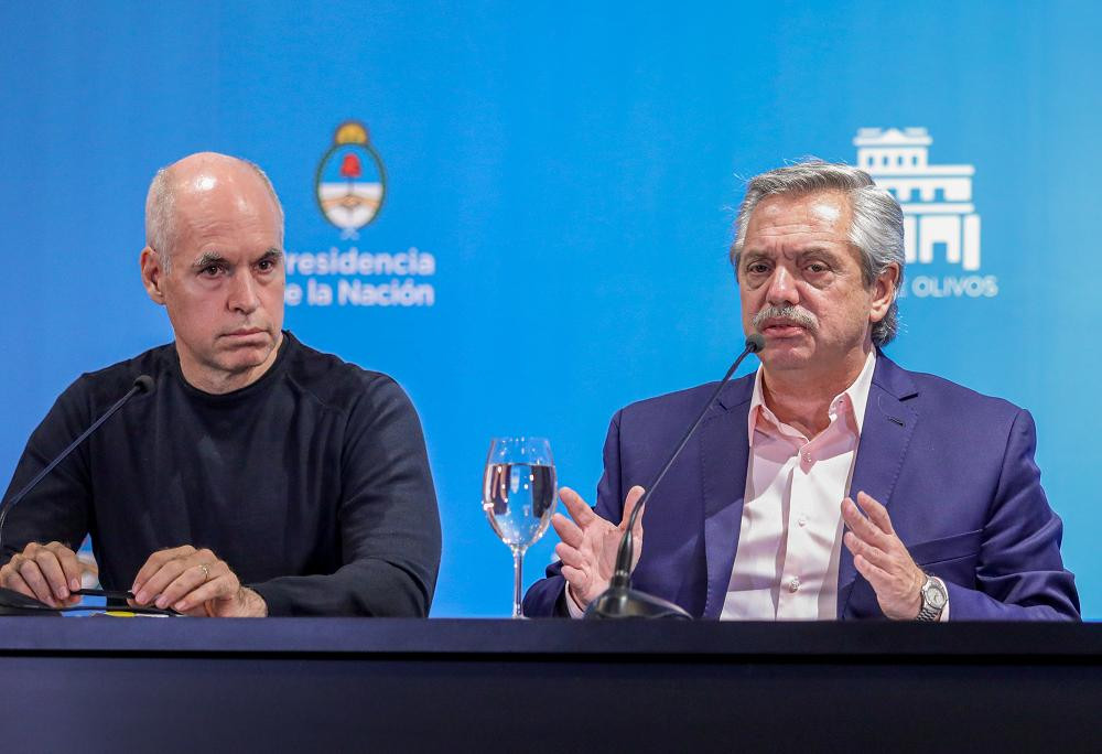 Horacio Rodríguez Larreta y Alberto Fernández, conferencia, NA