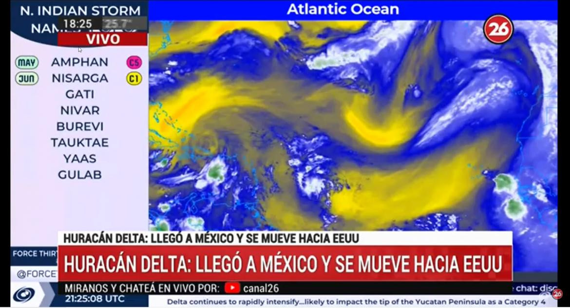 Huracán Delta, México, Estados Unidos, alerta meteorológica, CANAL 26	