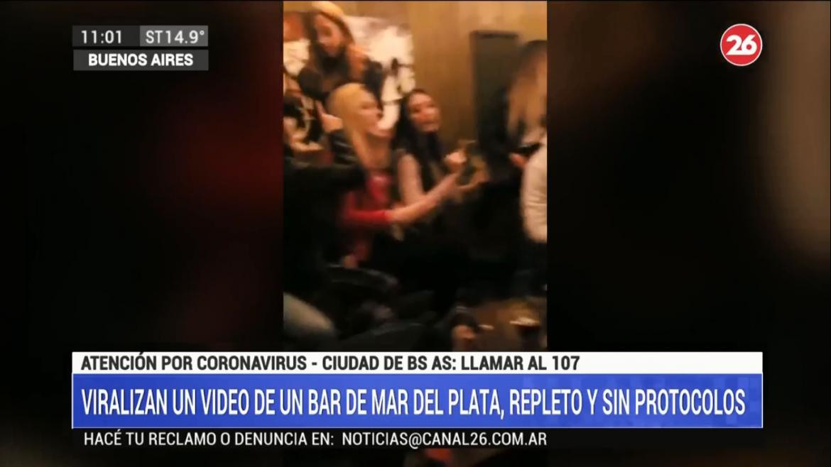 Bar repleto en Mar del Plata, sin respetar los protocolos, CANAL 26