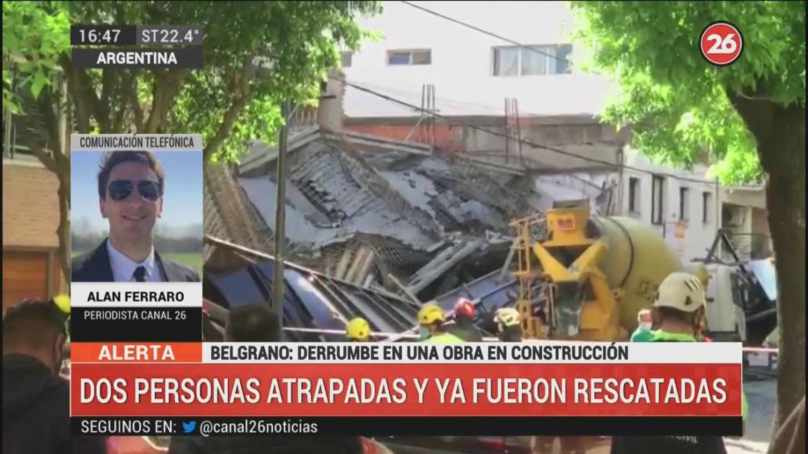 Derrumbe en obra en construcción en Belgrano, CANAL 26