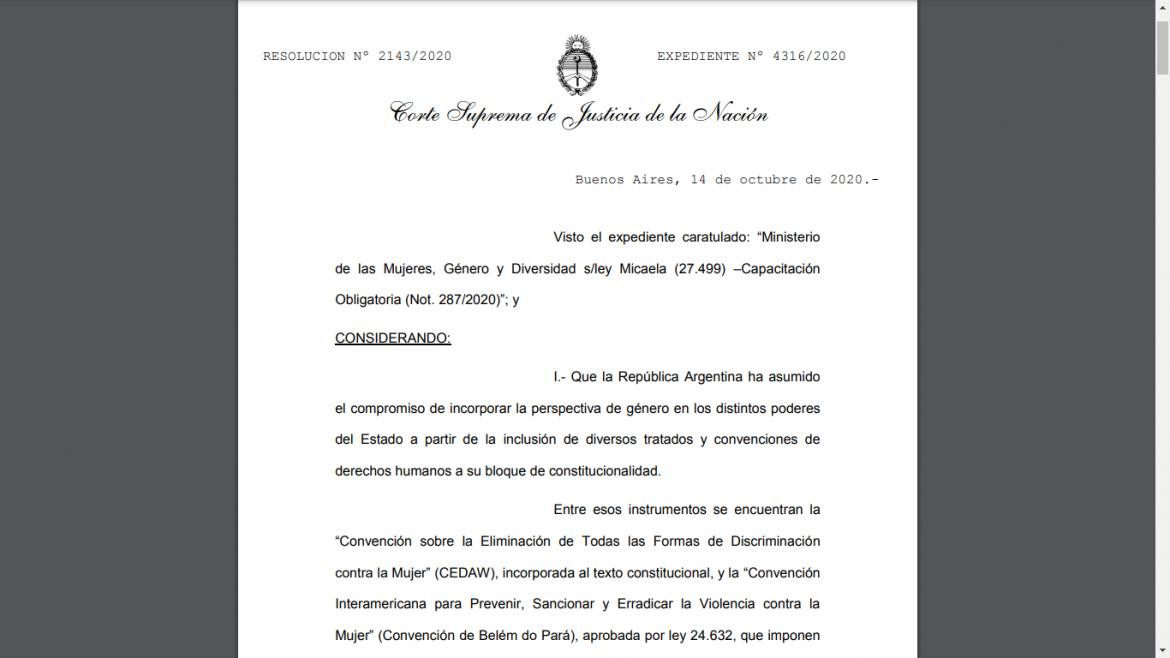 Reciente resolución de la Corte Suprema de Justicia, DOCUMENTO