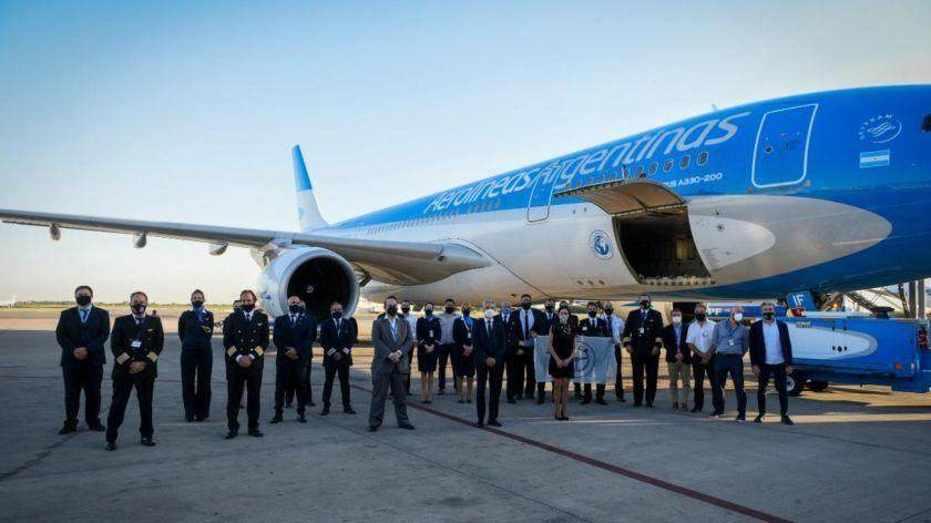 Vuelo de Aerolíneas Argentinas a Rusia, vacunas, coronavirus, Foto Presidencia