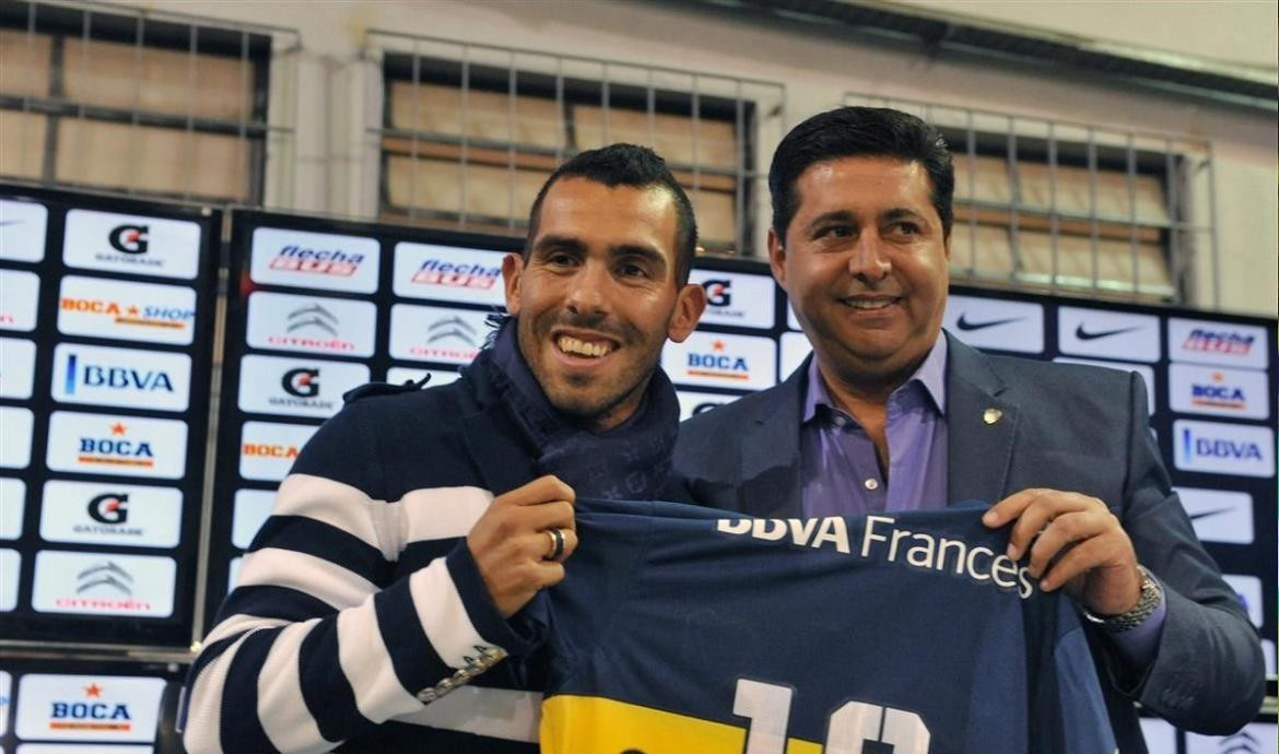 Daniel Angelici y Carlos Tevez, Boca Juniors.